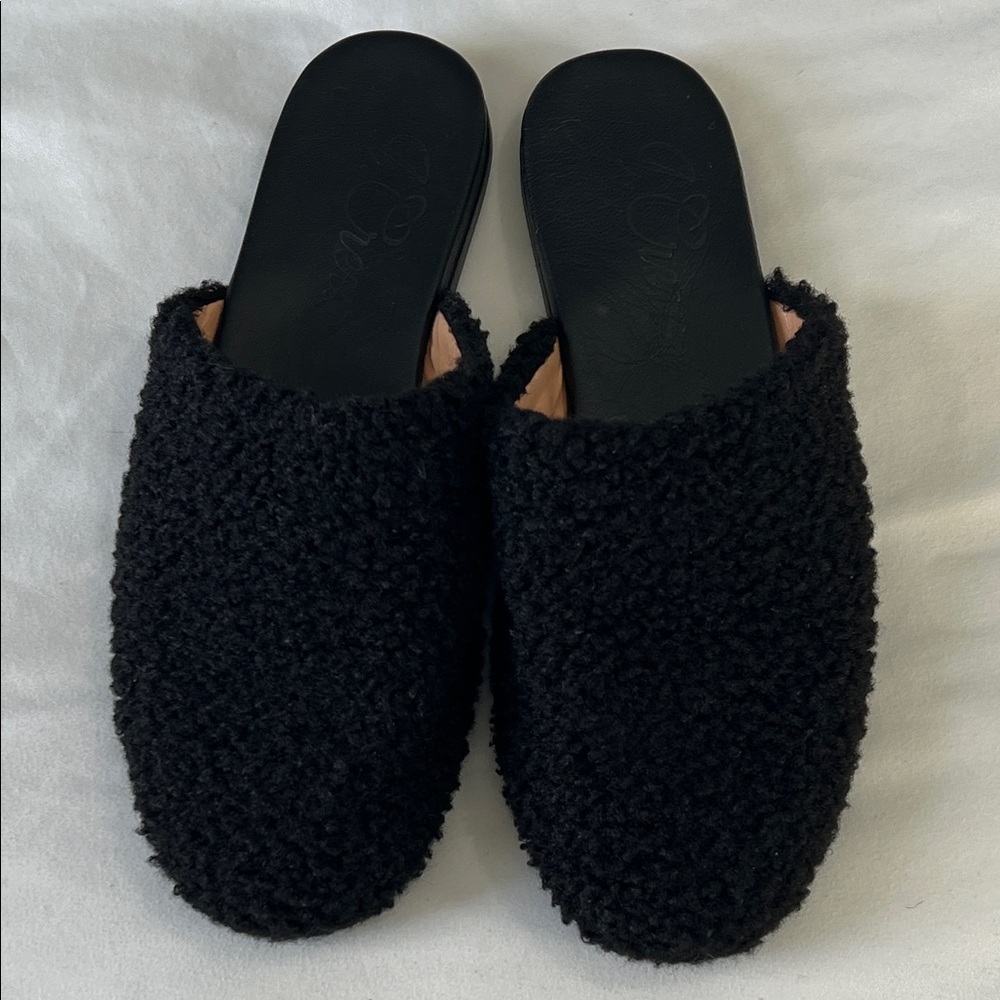 J Crew Black Sherpa Mules